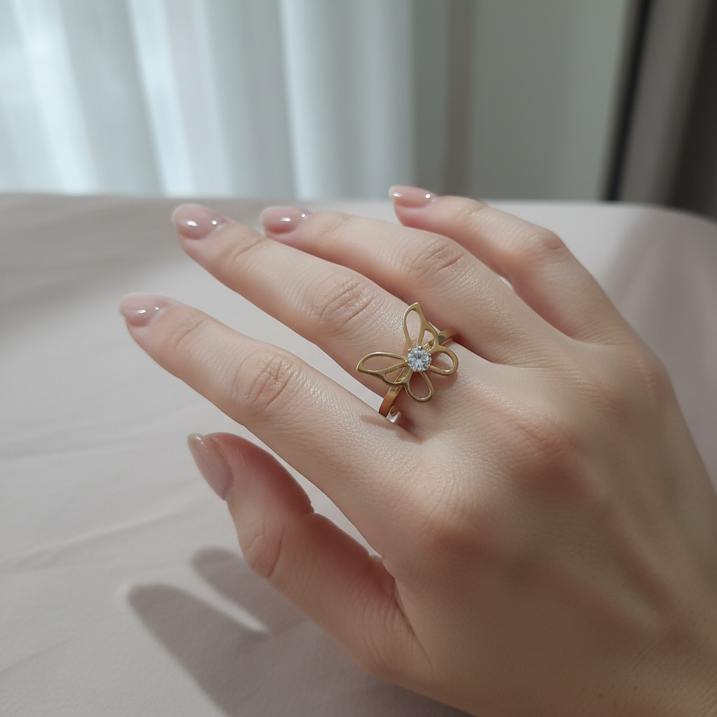 Anillo Mariposa Dorado - en mano