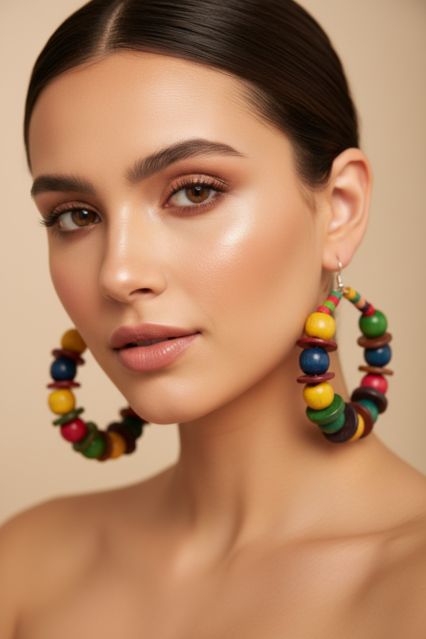 Caravanas perlas colores - rostro iluminado