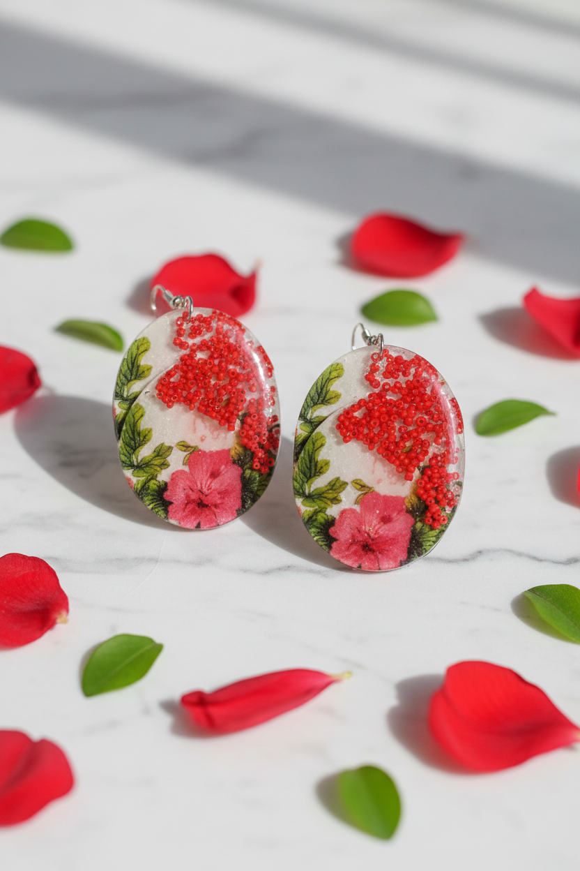 Caravanas resina floral - estética delicada