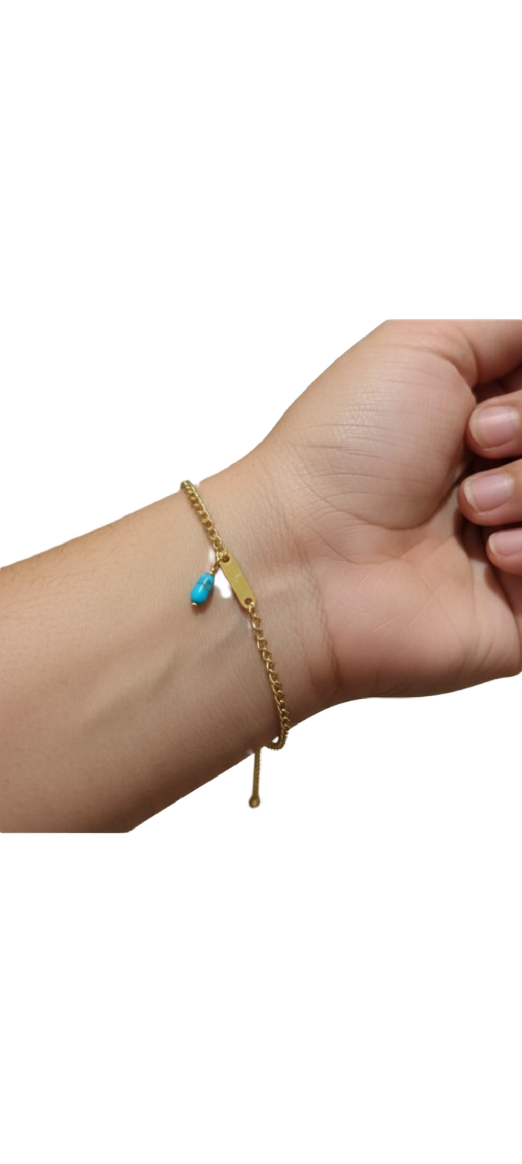 Pulsera Dorada con Barra y Piedra Celeste